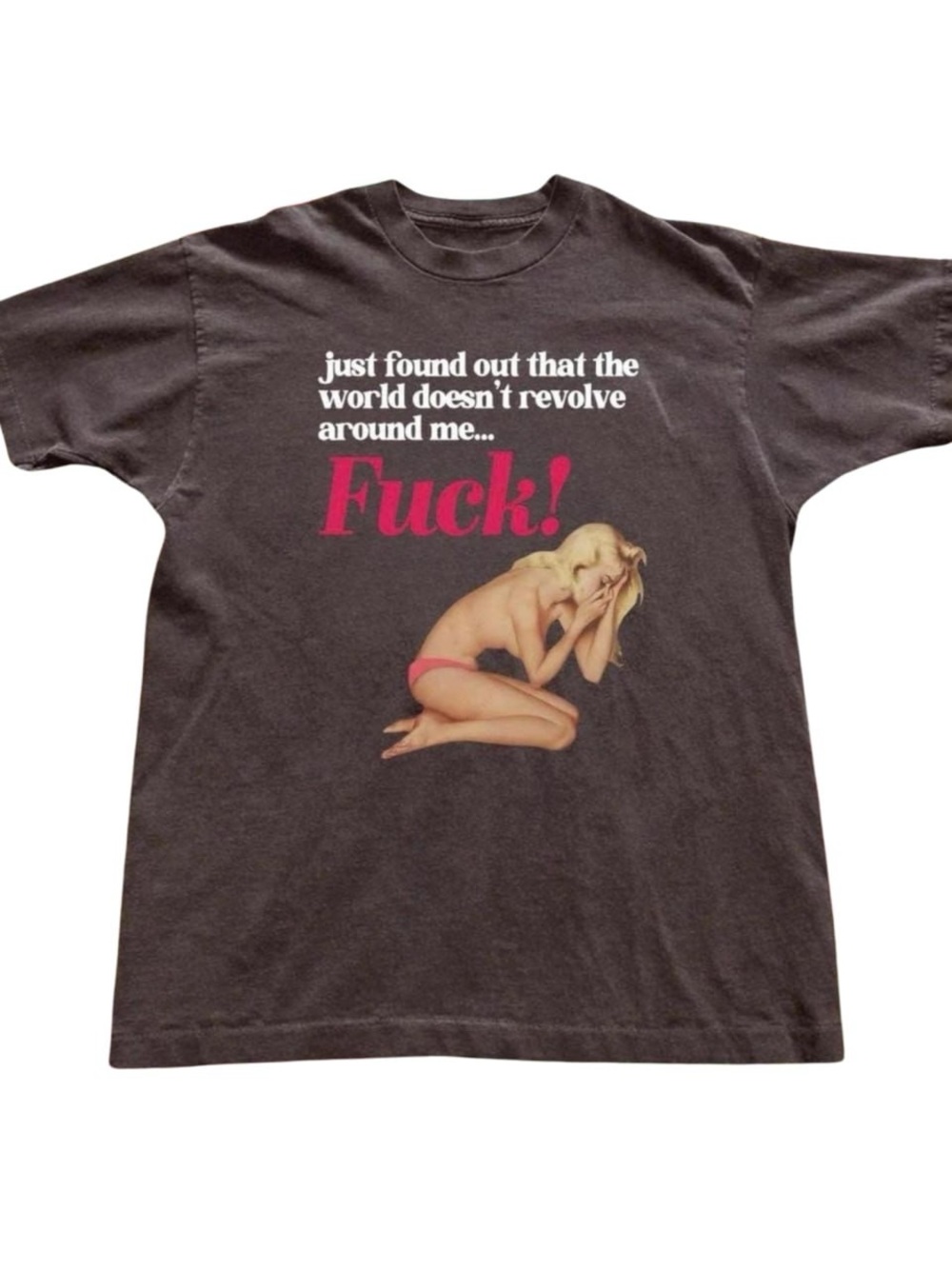 Brown Short Sleeve Tee with Pink Graphic and Pinup